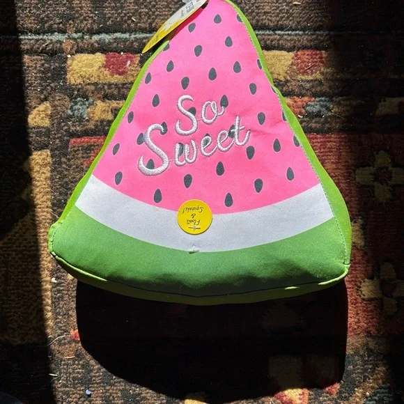 Watermelon Slice Pillow with 'So Sweet' Embroidery - Picture 1 of 4